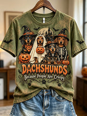 Women's Dachshunds Because People Are Creepy Halloween Print Short-sleeved T-shirt