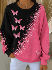 Women's Breast Cancer Ribbed Round-Neck Sweatshirt