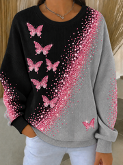 Women's Breast Cancer Ribbed Round-Neck Sweatshirt