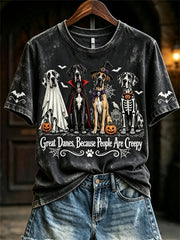 Women's Great Danes Because People Are Creepy Halloween Dogs Print short-sleeved T-shirt