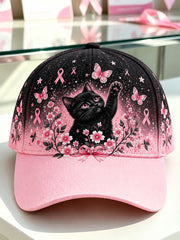 Breast Cancer Awareness Cat Print Casual Unisex Hat