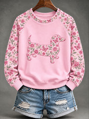 Women's Breast Cancer Dachshund Floral Print Casual Sweatshirt