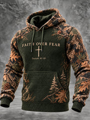 Men's Christian FAITH OVER FEAR  Isaiah 41:10 Checkered Cotton Hoodie