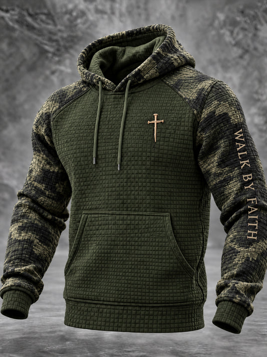 Men's Christian Walk By Faith Cross Checkered Cotton Hoodie