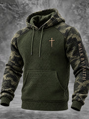 Men's Christian Walk By Faith Cross Checkered Cotton Hoodie