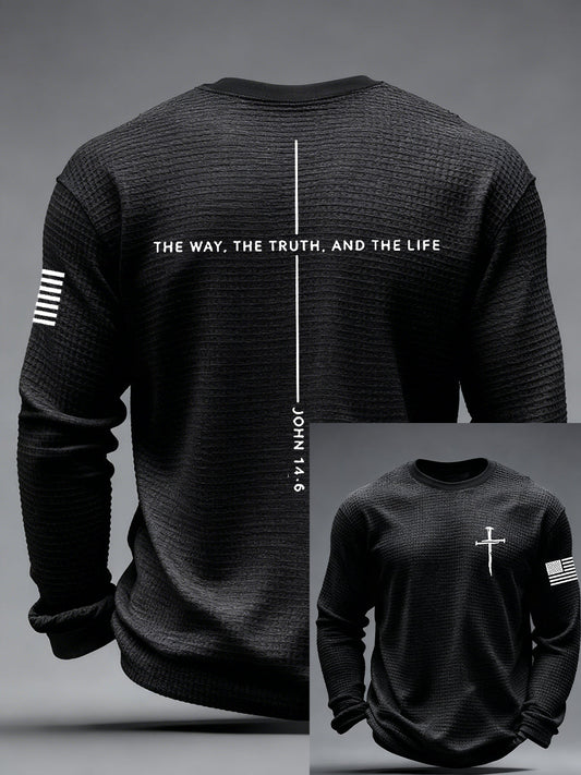 Men's Jesus The Way The Truth The Life Cross  Waffle Long Sleeve T-Shirt