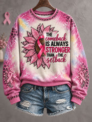 Women's Breast Cancer Awareness Floral Art Printed Sweatshirt