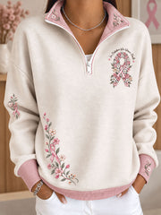 Women's Breast Cancer Awareness Floral Art Printed Sweatshirt