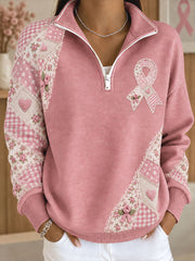 Women's Breast Cancer Awareness Floral Art Printed Sweatshirt