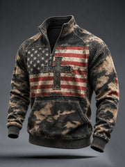 Men's American Flag Cross Camouflage Print Zip-Up Hoodie