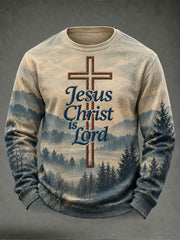 Men's faith-themed pattern-printed casual round-neck sweatshirt.