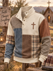 Men's Patchwork-style faith print four-button hoodie