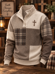 Men's Patchwork-style faith print four-button hoodie