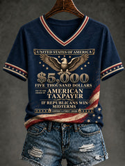Women's USA Printed V-neck T-shirt