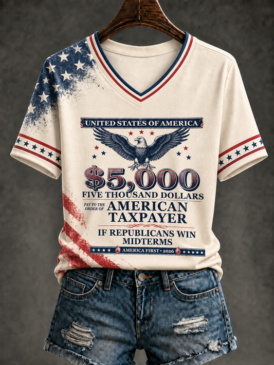 Women's USA Printed V-neck T-shirt