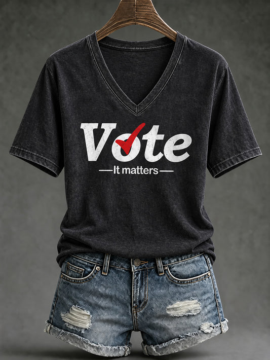 Women's VOTE pattern printed causal short-sleeved T-shirt