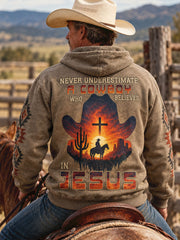 Men's Retro Westren Style Faith Lover Art Printed Hoddie