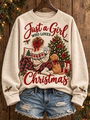Women's Just A Girl Who Loves Merry Christmas Printed Sweatshirt