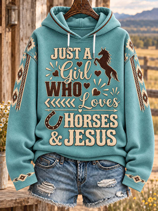 Women's Western Style Faith Lover Horses Christian Printed Hoodie