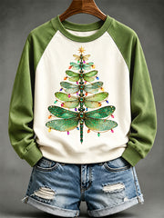 Women's Beautiful Dragonfly Christmas Tree Print Casual Sweatshirt