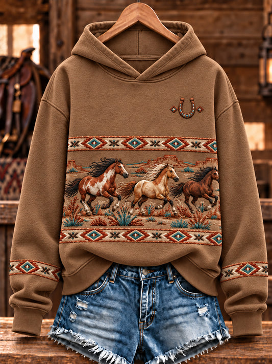 Women's Retro Western Horse Hoodie