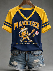 Women's Gift For Baseball Fans Print V-Neck Tee