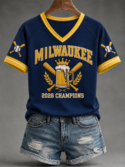 Women's Won Our Way 2026 Baseball Champions Gift For Baseball Fans Print V-Neck Tee