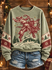 Women's Funny Santa Western Style Christmas Art Printed Sweatshirt1