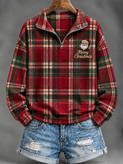 Women's Christmas Plaid Print Hoodie